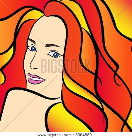 Abstract Female With Fiery Hair Half Turn