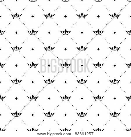 Seamless vector black pattern with king crowns