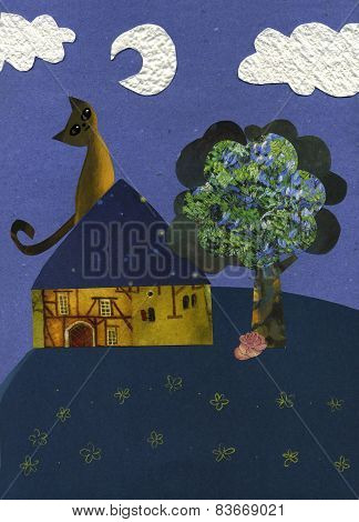 Cat in the moonlight artwork