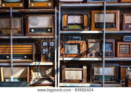 Old Radios On A Shelfs