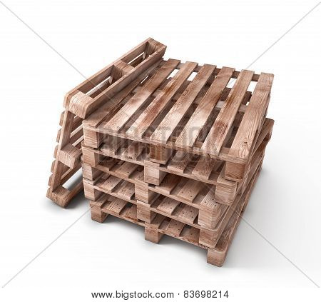 Stack Of Wooden Pallets Isolated On White Background