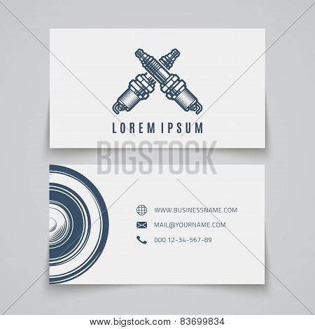Business card template. Spark plug logo.