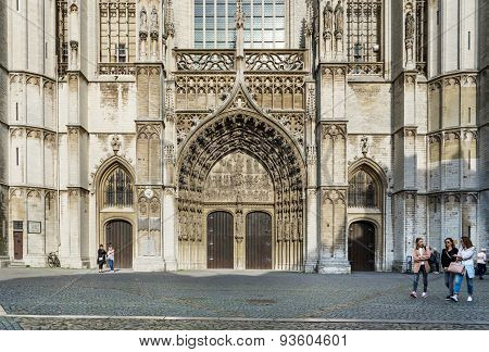 Antwerp, Belgium - May 10, 2015: Tourist Visit Cathedral Of Our Lady In Antwerp, Belgium.