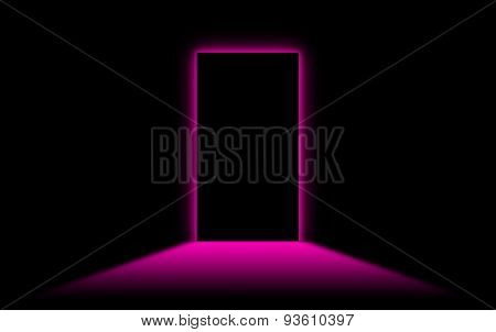 Black Door With Bright Neonlight At The Other Side