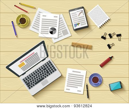 Flat Style Modern Design of Office Workplace.