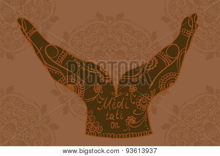 Element Yoga Mudra Hands With Mehndi Patterns.