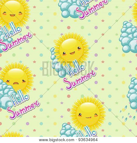 Seamless Pattern Of Funny Cartoon Drawings  The Sun With Diffe