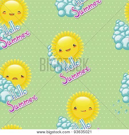 Seamless Pattern Of Funny Cartoon Drawings  The Sun With Diffe