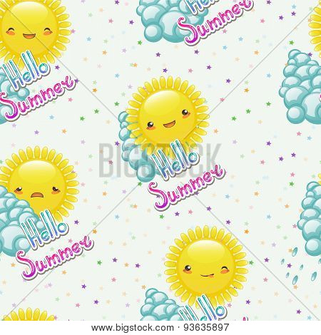 Seamless Pattern Of Funny Cartoon Drawings The Sun With Diffe