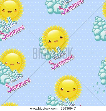 Seamless Pattern Of Funny Cartoon Drawings  The Sun With Diffe