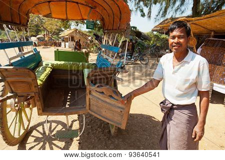 Ox Cart Taxi In Innwa, Myanmar