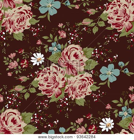 Seamless vintage pink flower pattern.