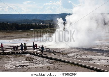 Tourists At Clepsydra Geyser