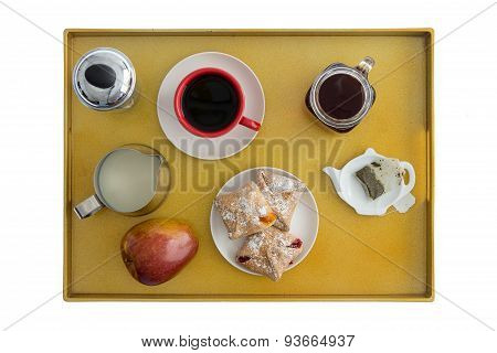 High Angle View Of Breakfast Tray For Two