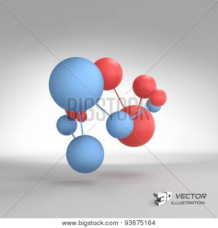 Molecular structure with spheres. 3d vector Illustration. Can be used for marketing, website, presentation.