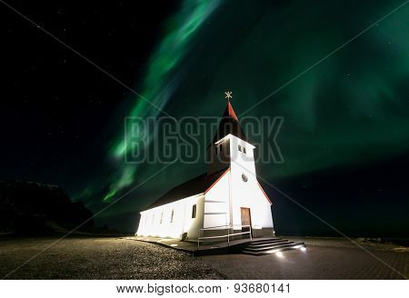 The Northern Light Aurora borealis at Vik Church Iceland