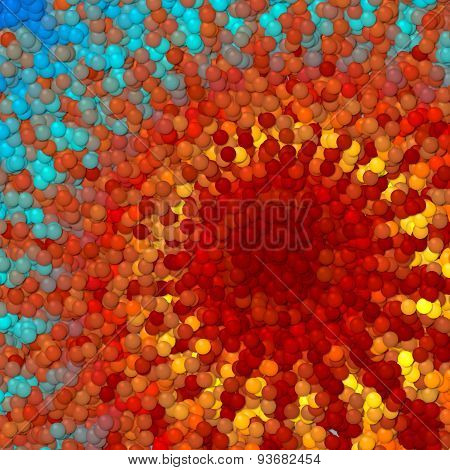 Fractal Red Orange Flower Made Of Bubbles Or Balls On The Blue Sky