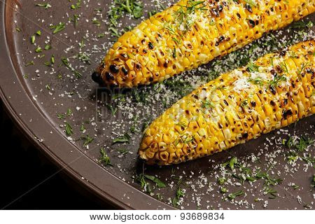 Grilled sweetcorn with butter salt and Parmesan