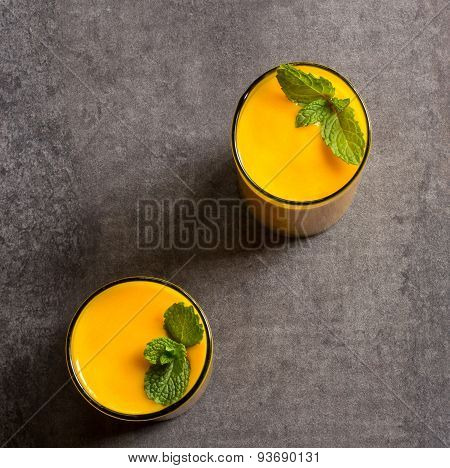 Mango smoothie Overhead View