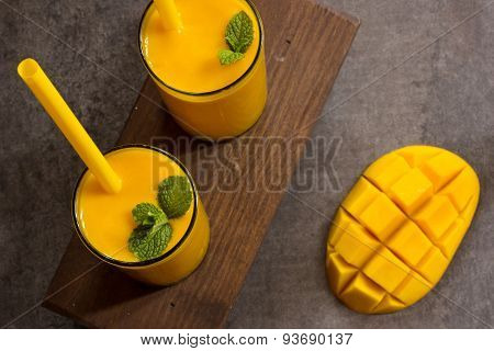 Mango smoothie Overhead View
