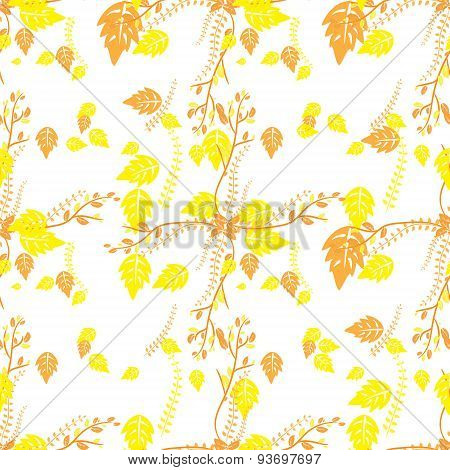 Yellow And Orange Autumn Leaves On A White Background