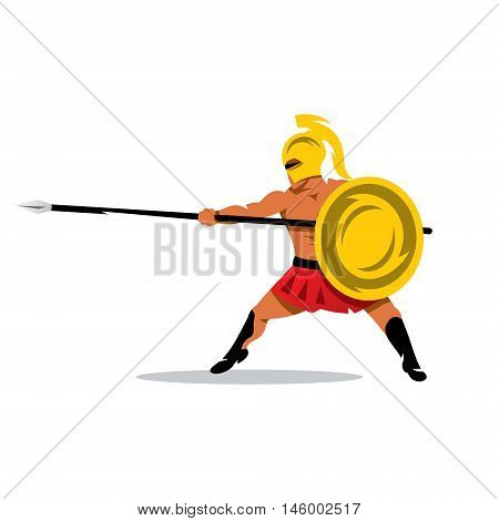 Spartan fighter with spear and shield. Isolated on a white background