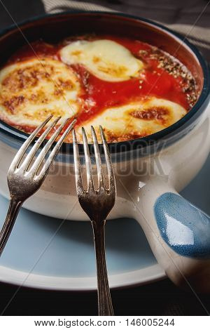 Home Parmigiana Di Melanzane With Ripe Tomato, White Mozzarella