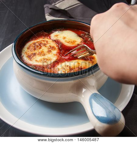 Home Parmigiana Di Melanzane With Ripe Tomato, White Mozzarella