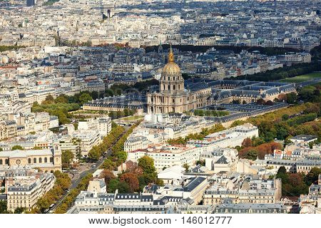 Paris skyline shot from the top of Montparnasse Tower Les Invalides Quarter is seen