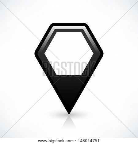 Blank map pin location sign rounded hexagon shape icon with gray shadow and gradient reflection isolated on white background in simple flat style. Web design element save in vector illustration 8 eps