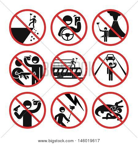 Death by selfie vector infographic. Ban selfie in dangerous places illustration