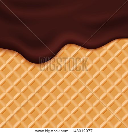 Chocolate ice cream glaze on wafer background vector illustration. Dessert with chocolate cream