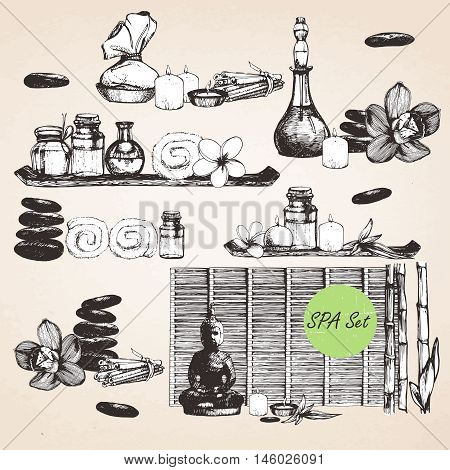 Hand drawn Spa Set. Vector isolated elements