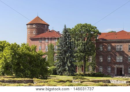 Wawel Royal Castle with Sandomierska Tower, Krakow, Poland.