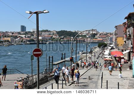 PORTO, PORTUGAL - AUG 22: Porto, on the river Douro, in Portugal, as seen on Aug 22, 2016. It is the second largest city in Portugal after Lisbon and a major urban area of the Iberian Peninsula.