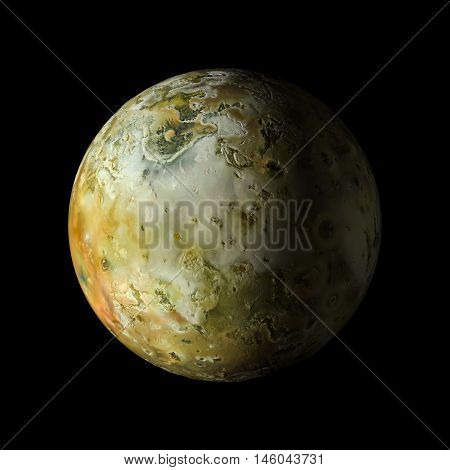 Io Solar System Planet On Black Background 3D Rendering. Elements Of This Image Furnished By Nasa