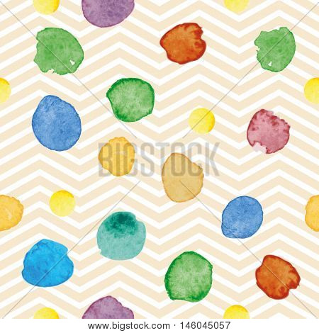 Watercolor handmade splashes on a geometric background. Different shades of yellow, green, blue