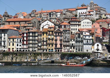PORTO, PORTUGAL - AUG 22: Porto, on the river Douro, in Portugal, as seen on Aug 22, 2016. It is the second largest city in Portugal after Lisbon and a major urban area of the Iberian Peninsula.