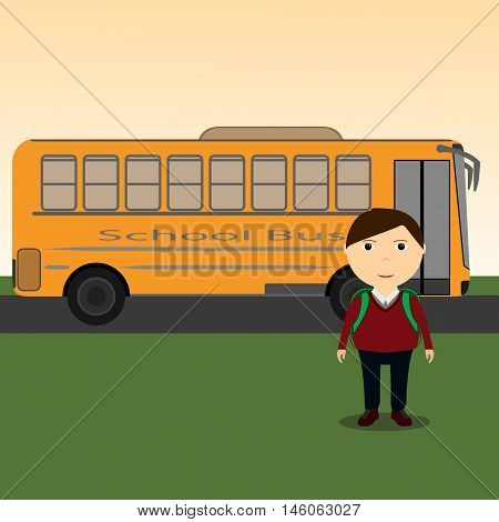 Little Boy of Getting on School Bus