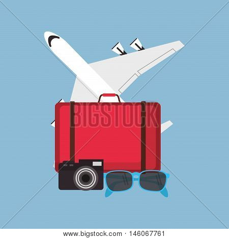 ariplane with suitcase sunglasses and camera travel related icons image vector illustration