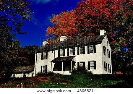 Hopewell Furnace Pennsylvania - October 15 2015: Early 19th century federal style post-colonial home at Hopewell Furnace Naitonal Historic Site *