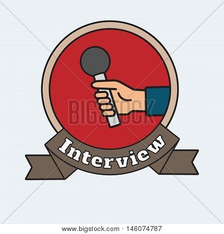 Interview vector concept line illustration. Hand holding microphone.