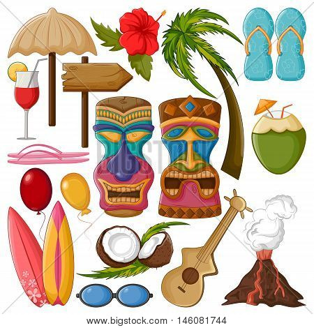 Vector design of Tropical object with tribal tiki mask