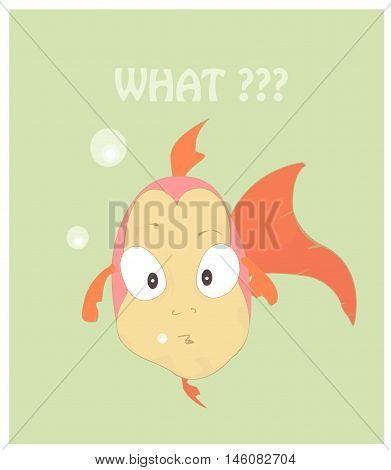 Hand drawn vector illustration of a little cute fish. Front view. Cartoon style.
