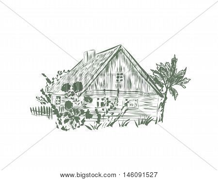 House in the village. Sketch vector House