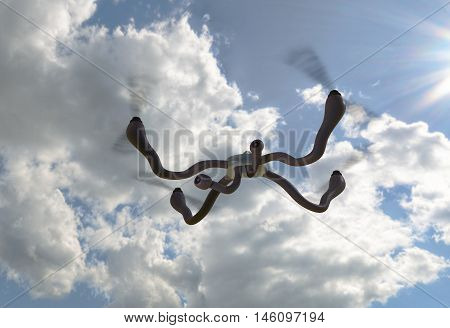 quadrcopter with organic arms and cameras. 3d render