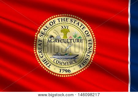 Flag of Tennessee is a state of United States. 3D illustration