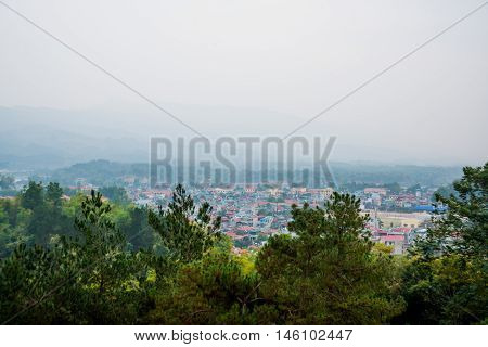 View Of A Small Town In Vietnam, Dien Bien. Panorama Landscape