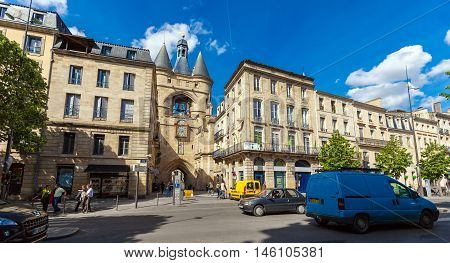 Bordeaux, France - April 4, 2011: Heavy Automotive Traffic Near Grosse Closhe Belltower (13-15 Ct.)