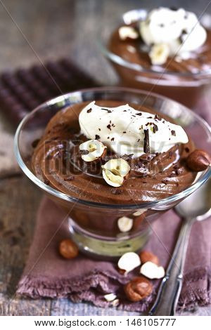 Chocolate Huzelnut Pudding With Whipped Cream.